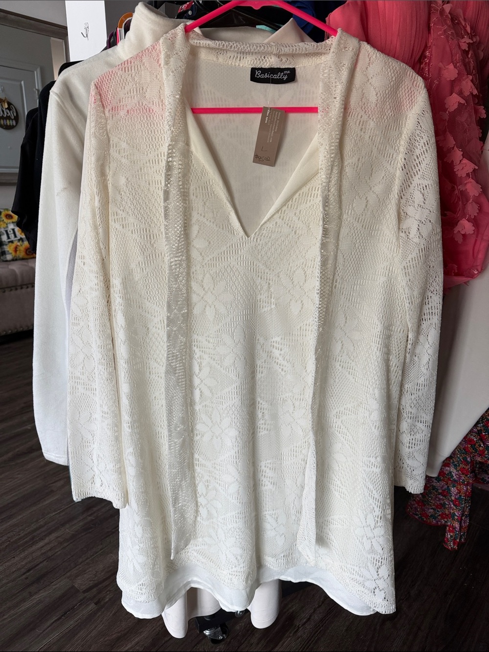 Cream Lace V-Neck Tunic